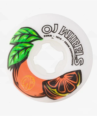 OJ From Concentrate White Orange Hardline  53mm 101a Skateboard Wheels