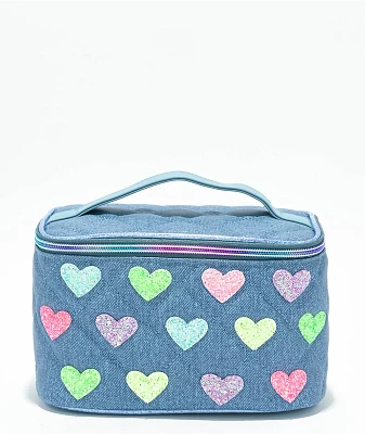 OMG Accessories Glitter Heart Patch Quilted Demin Glam Bag