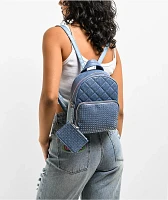 OMG Accessories Quilted Denim Rhinestone Mini Backpack