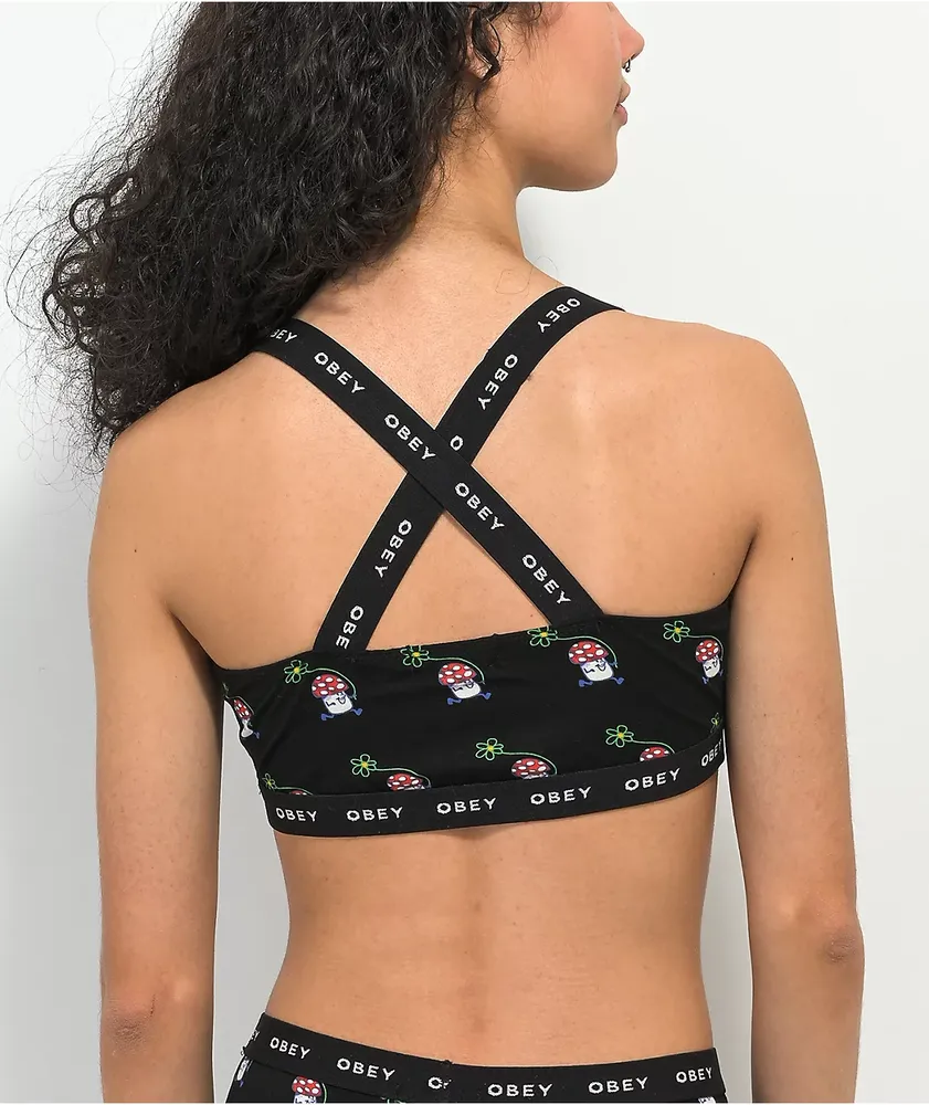 Obey Biscayne Mushroom Black Sports Bra