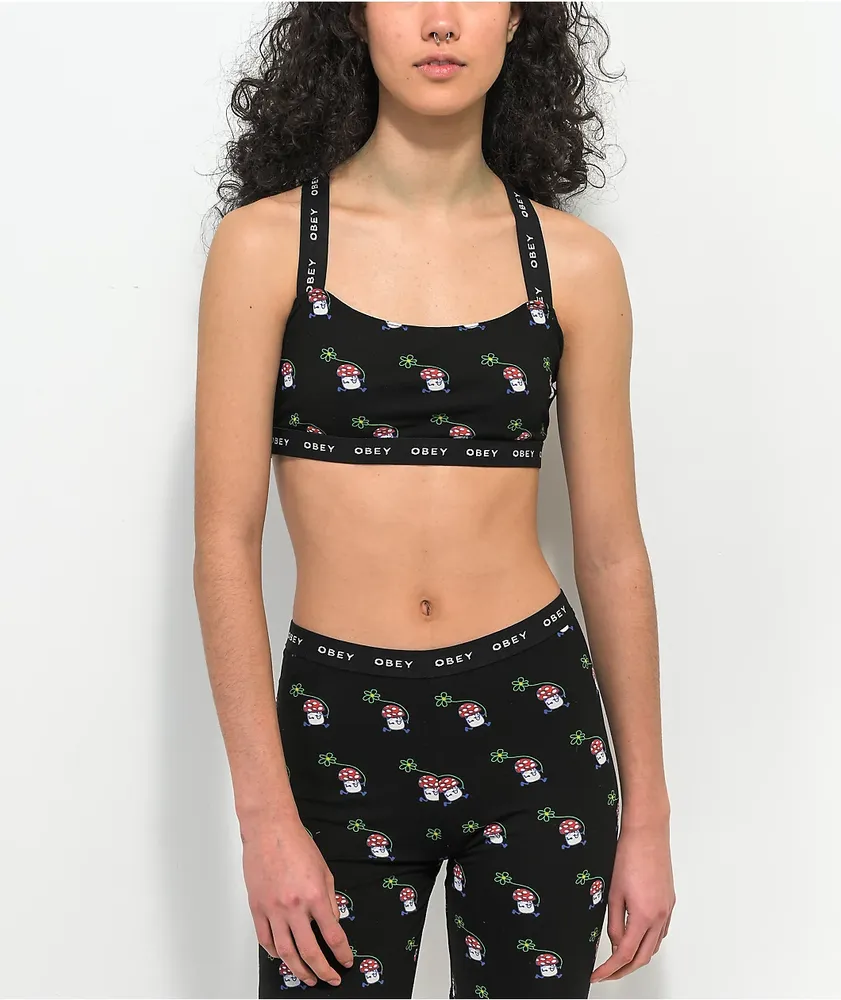 Obey Biscayne Mushroom Black Sports Bra