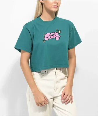 Obey Bubble And Stars Teal Crop T-Shirt