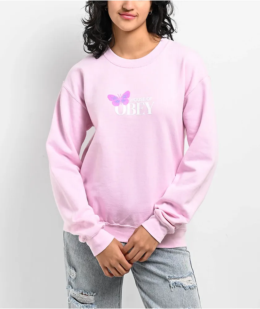 Obey Butterfly Pink Crewneck Sweatshirt