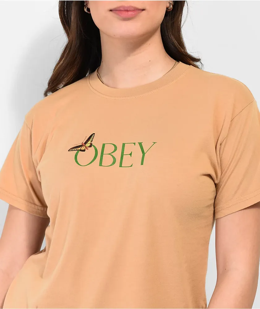 Obey Butterfly Vintage Brown T-Shirt