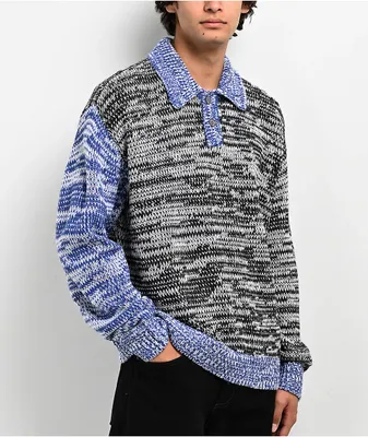Obey Carter Black & Blue Polo Knit Sweater