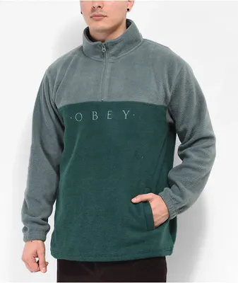 Obey Channel Cedar Green Mock Neck Fleece Sweatshirt