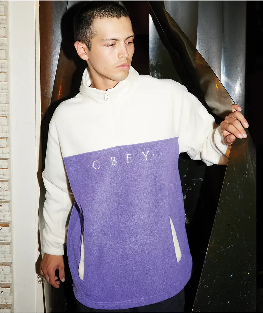 Obey Channel Purple & Tan Fleece Quarter Zip Sweatshirt