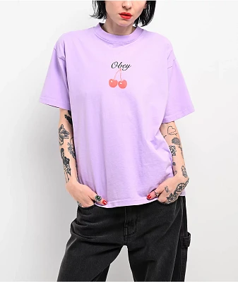 Obey Cherry Script Purple T-Shirt