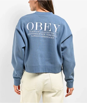 Obey Cities Coronet Blue Crop Crewneck Sweatshirt