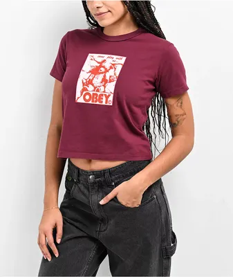 Obey Come Play With Us Red Crop T-Shirt