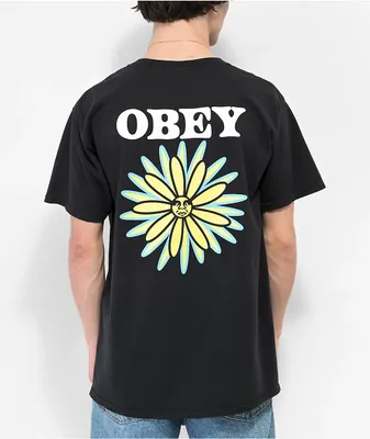 Obey Daisies Black Pigment Dye T-Shirt
