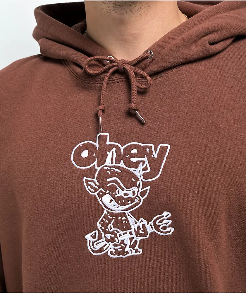 Obey Devil Embroidered Sepia Hoodie 