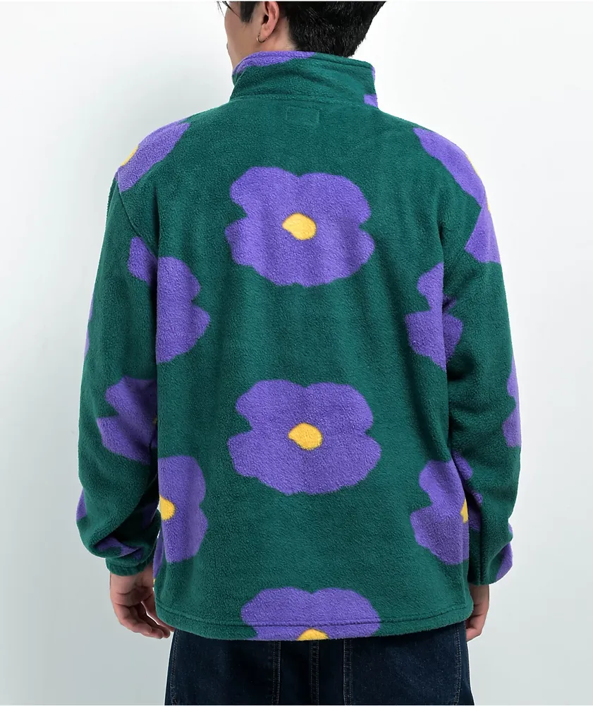 Obey Evens Green & Purple Mock Neck Fleece Sweatshirt