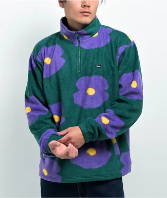 Obey Evens Green & Purple Mock Neck Fleece Sweatshirt