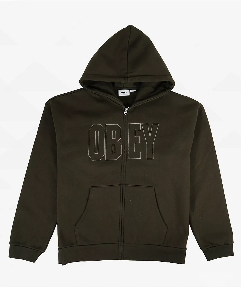 Obey Extra Heavyweight Dark Green Zip Hoodie