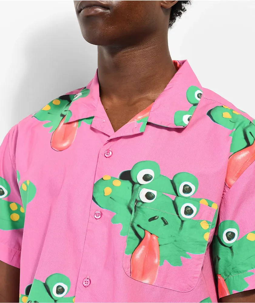 Obey Frogman Pink Short Sleeve Button Up Shirt