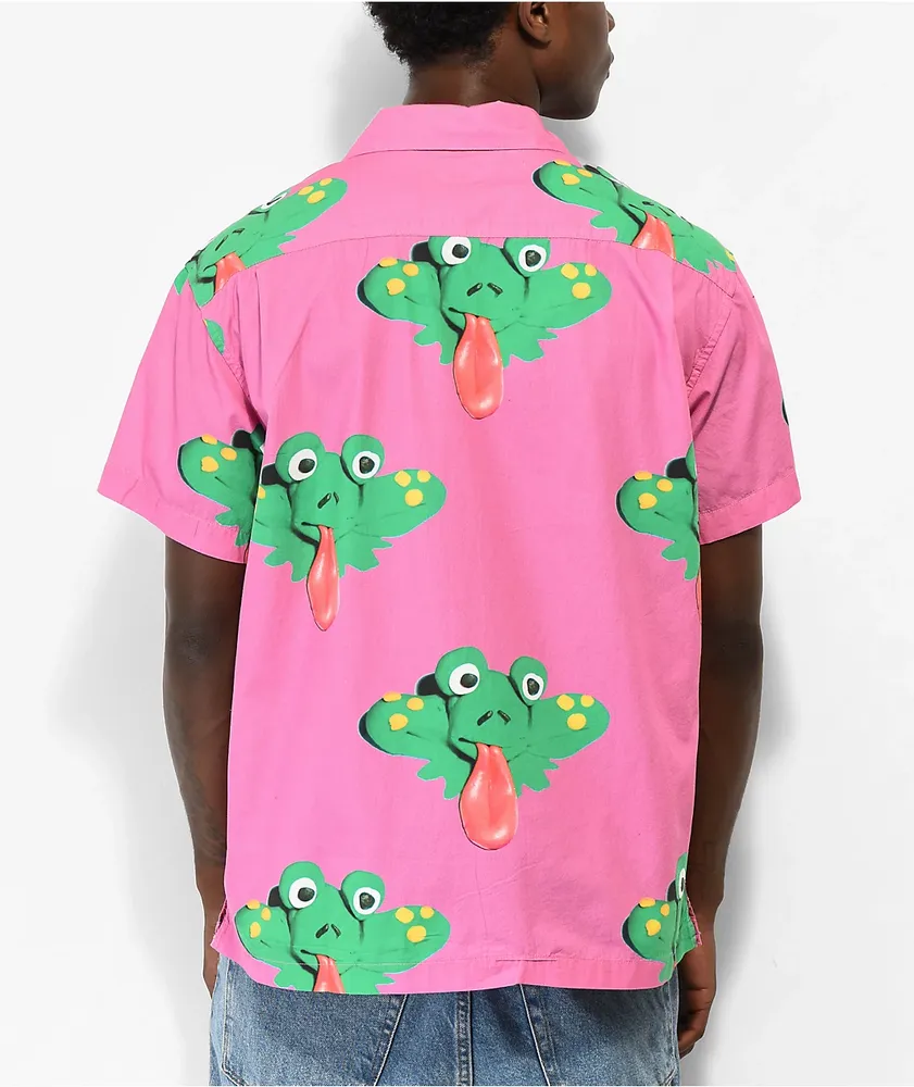 Obey Frogman Pink Short Sleeve Button Up Shirt