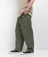 Obey Fubar Pleated Plaid Green Kombu Corduroy Pants