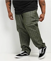 Obey Fubar Pleated Plaid Green Kombu Corduroy Pants