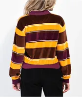 Obey Georgia Brown, Purple & Yellow Crop Long Sleeve Polo Shirt