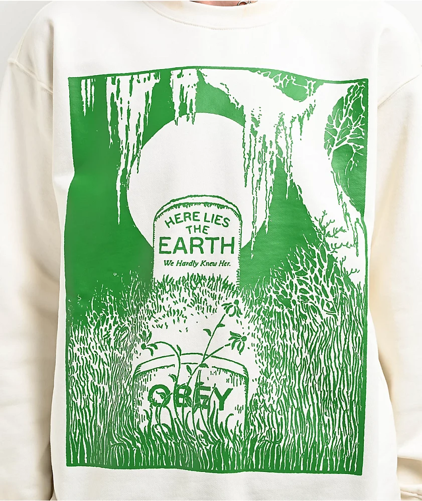 Obey Here Lies The Earth Beige Crewneck Sweatshirt