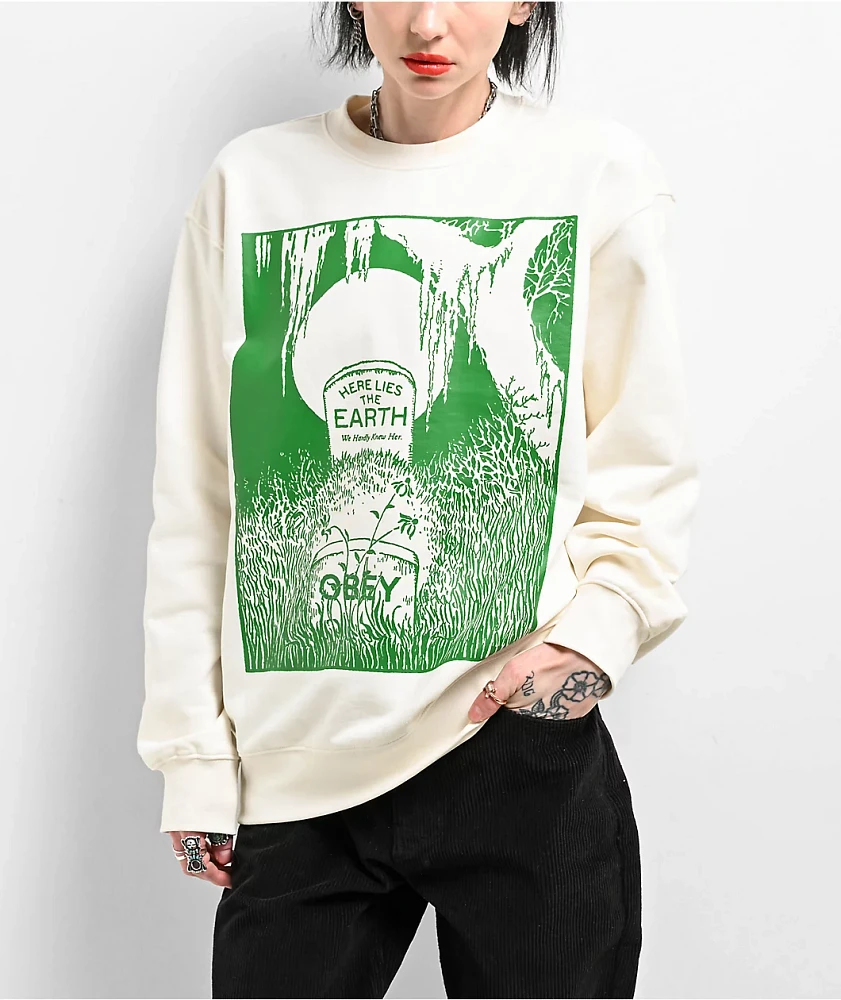 Obey Here Lies The Earth Beige Crewneck Sweatshirt