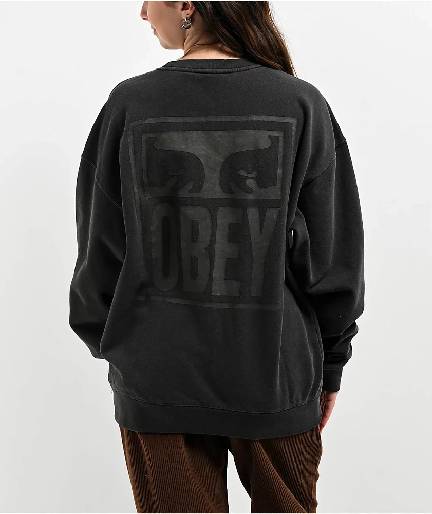 Obey Icon Eyes Pirate Black Pigment Dye Crewneck Sweatshirt