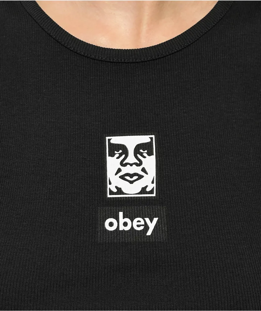 Obey Icon Face Black Crop Tank Top