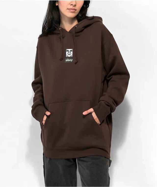 Obey Ribbit Embroidered Brown Hoodie