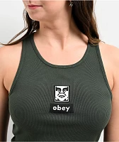 Obey Icon Face Green Crop Tank Top