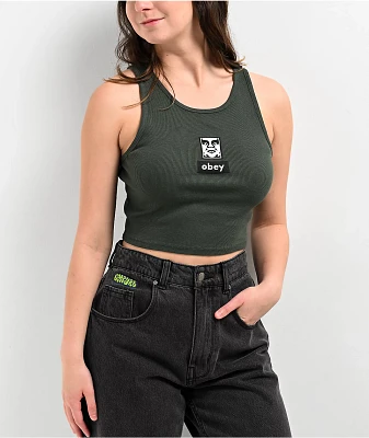 Obey Icon Face Green Crop Tank Top