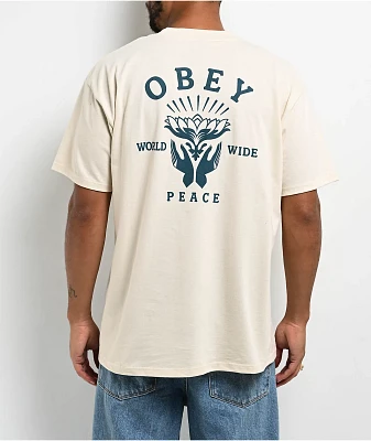 Obey Lotus With Hands Cream T-Shirt