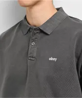 Obey Lowercase Black Pigment Dye Long Sleeve Polo Shirt