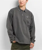 Obey Lowercase Black Pigment Dye Long Sleeve Polo Shirt