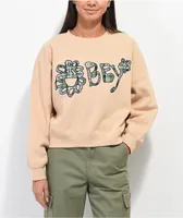 Obey Nana Oat Milk Crop Crewneck Sweatshirt