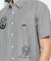 Obey New World Black & White Stripe Short Sleeve Button Up Shirt