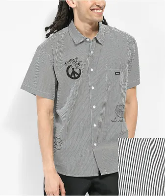 Obey New World Black & White Stripe Short Sleeve Button Up Shirt