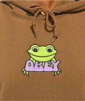 Obey Ribbit Embroidered Brown Hoodie