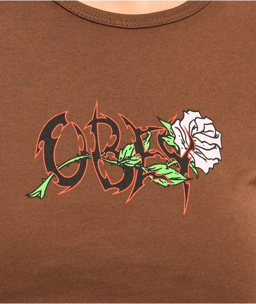 Obey Rose & Thorn Brown Crop T-Shirt