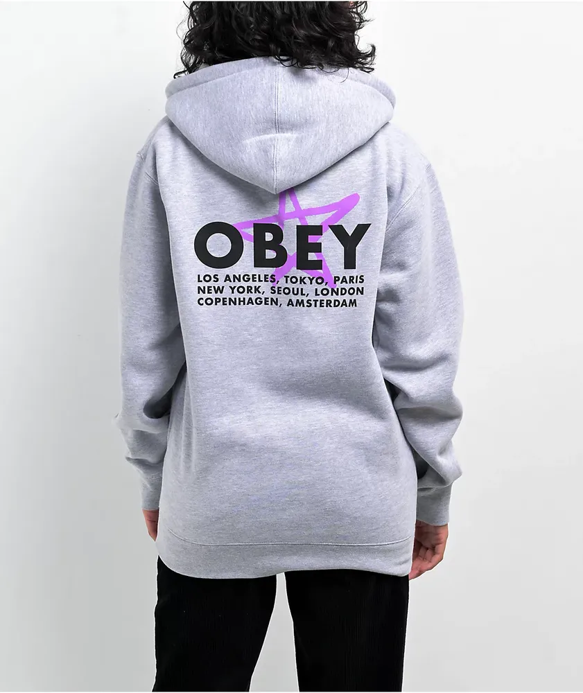 Obey Star Cities Grey Zip Hoodie