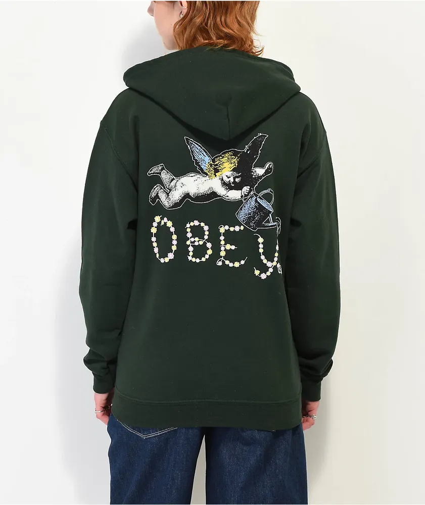 Obey Watering Can 3 Cherub Forest Green Zip Hoodie