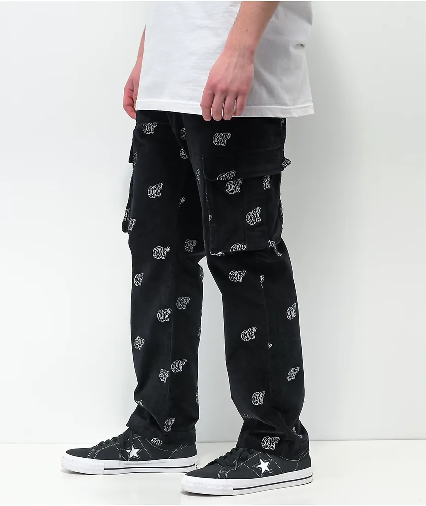 Odd Future All Over Embroideries Black Corduroy Cargo Pants