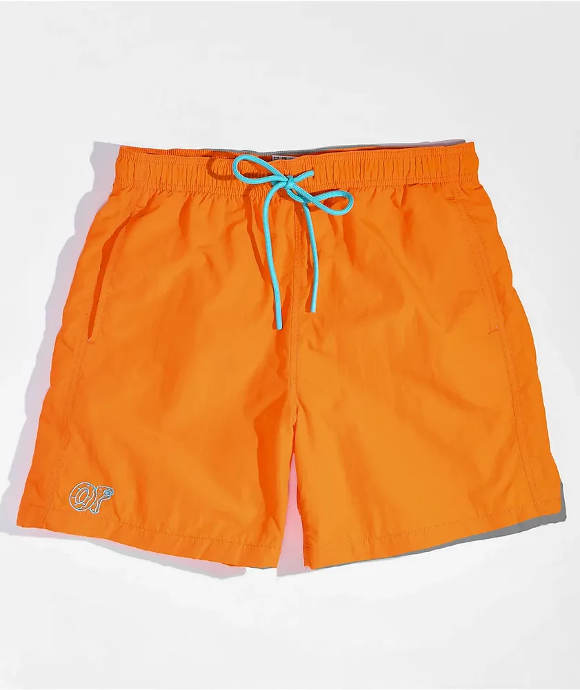 Bright Orange Textured Beach Shorts