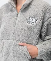 Odd Future Sherpa Grey Crop Half Zip Fleece Sweatshirt