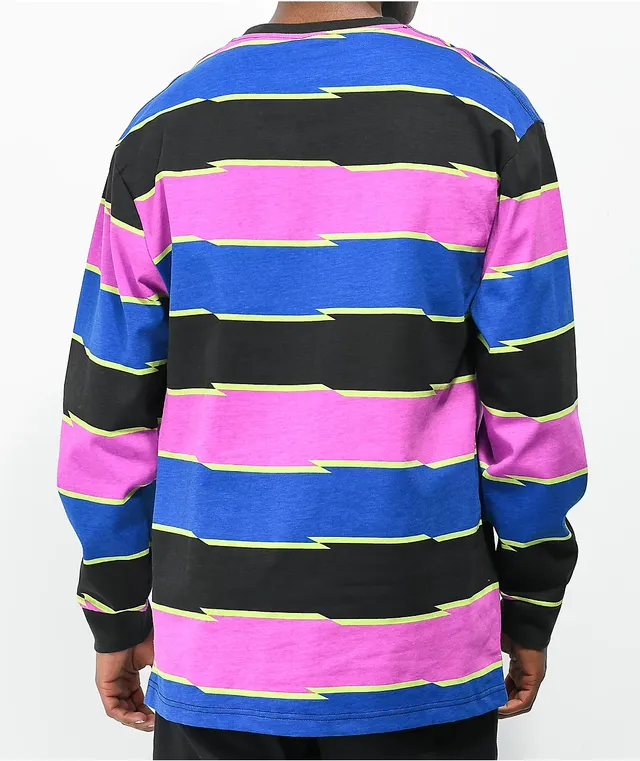 blue and purple striped shirt