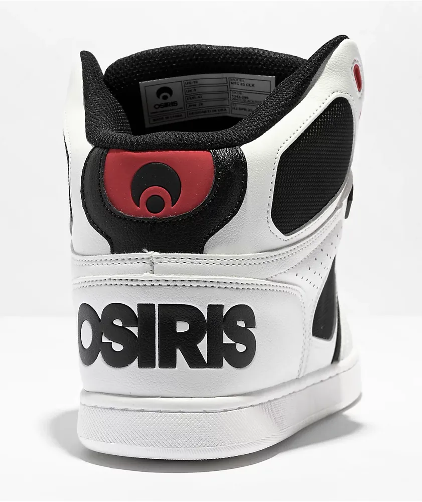 Osiris NYC 83 CLK White, Black & Red High Top Skate Shoes