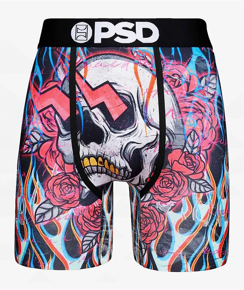 PSD Rose N Bones Skull Floral Flames Colorful Underwear Boxer