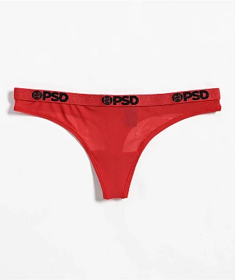 PSD Solid Mesh Red Thong Underwear