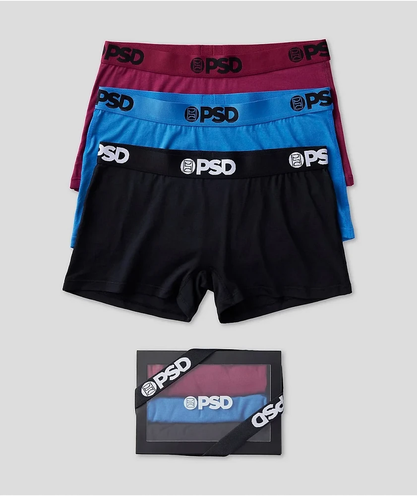 PSD Tones 3 Pack Black, Red and Blue Boyshort Underwear