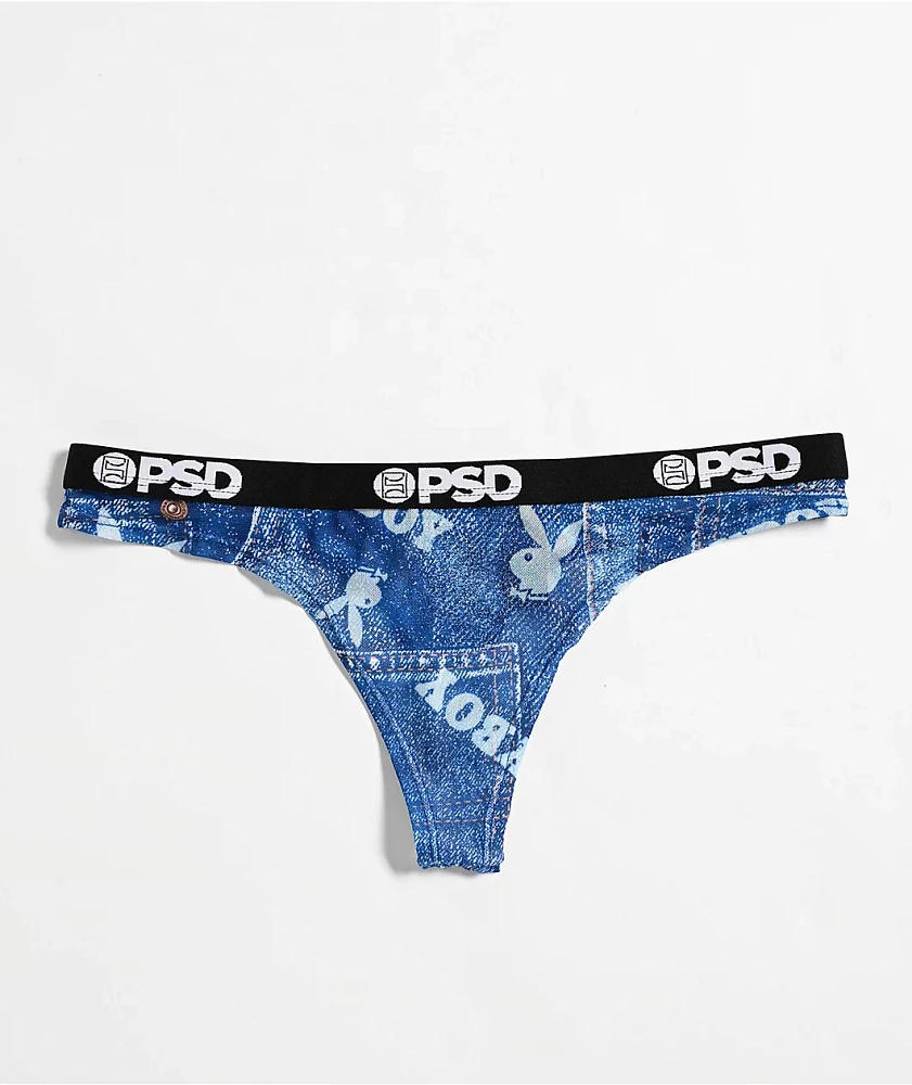 PSD x Playboy Denim Mesh Blue Thong Underwear